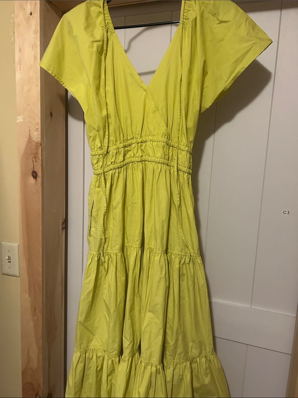 Yellow Tiered V-Neck Women's Dress - Picture 3 of 3